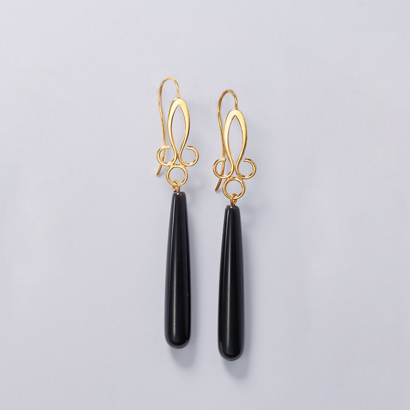 Onyx Scrolled Teardrop Earrings in 14kt Yellow Gold  image number 2
