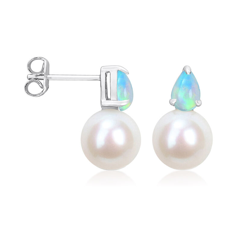 8.5-9mm Cultured Pearl and Opal Earrings in Sterling Silver  image number 1
