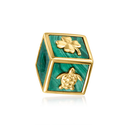 Malachite Lucky Symbol Bead Charm in 18kt Gold Over Sterling