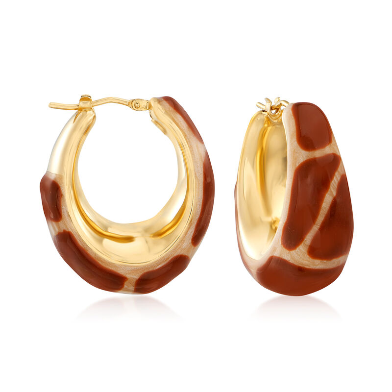 Italian Giraffe Enamel Hoop Earrings in 18kt Gold Over Sterling image number 0