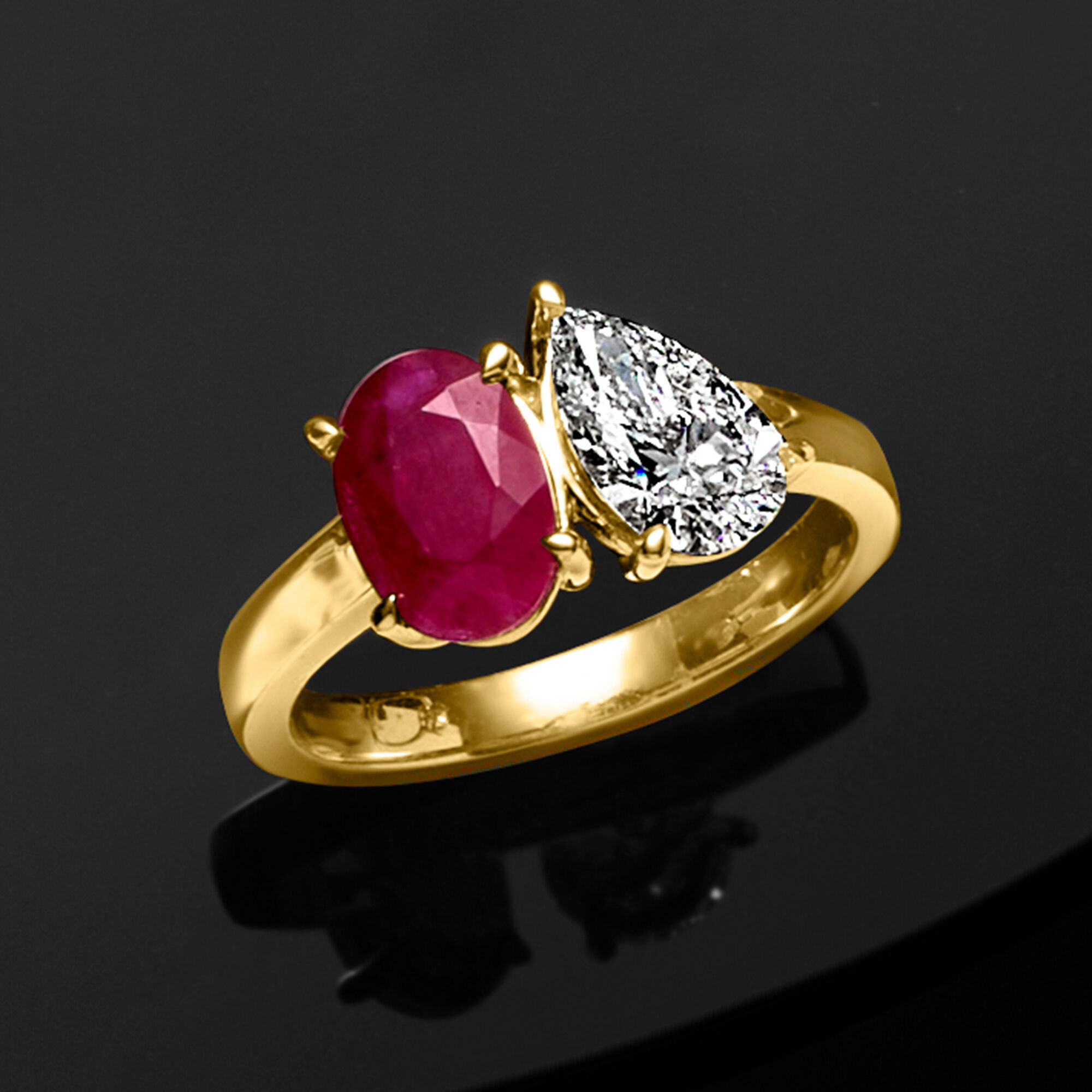 2.00 Carat Oval Ruby and 1.00 Carat Pear-Shaped Lab-Grown 2.00 Carat Oval Ruby and 1.00 Carat Pear-Shaped Lab-Grown