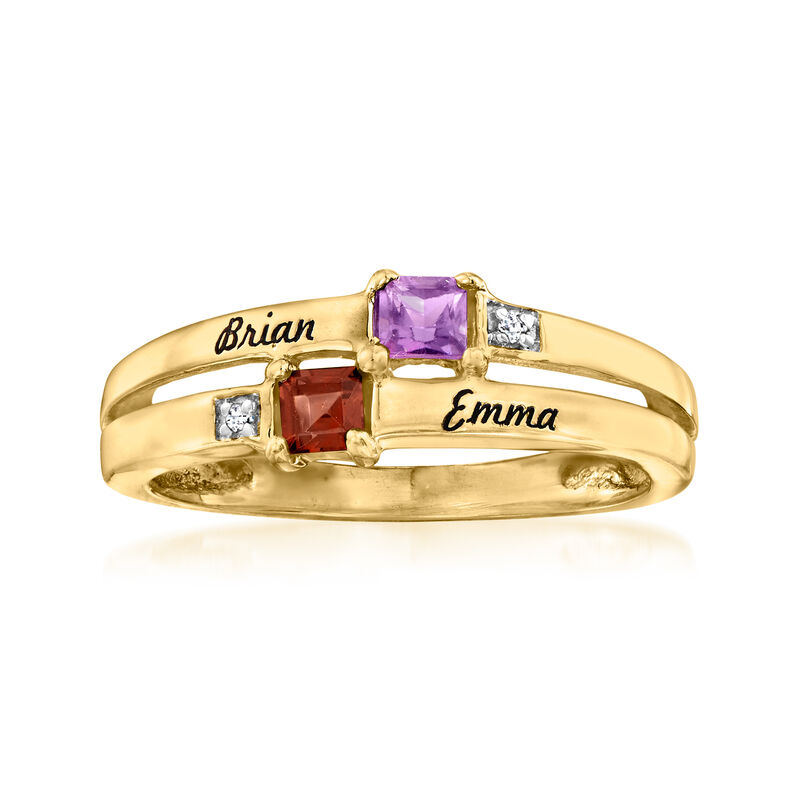 Personalized Birthstone and Name Couple's Ring in 14kt Gold image number 0