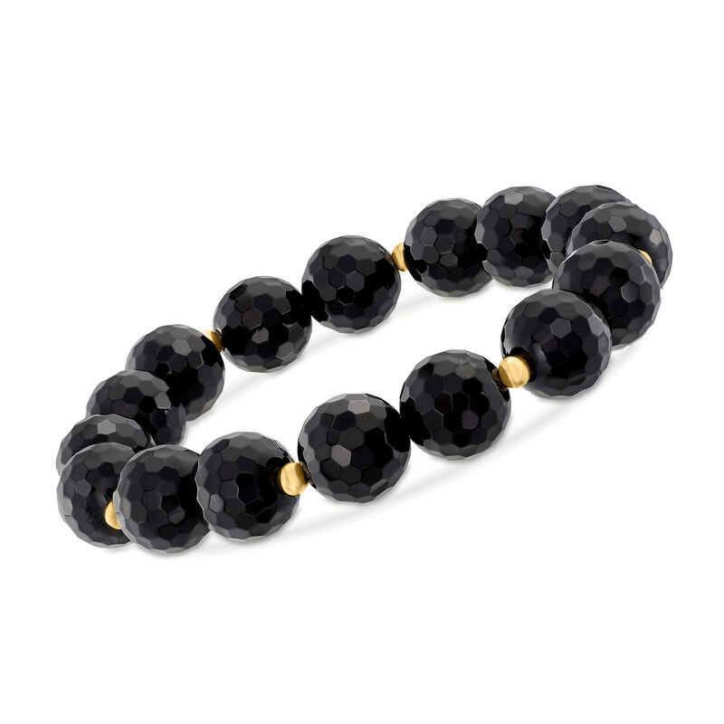 10-11mm Onyx Bead Stretch Bracelet with 14kt Yellow Gold image number 0