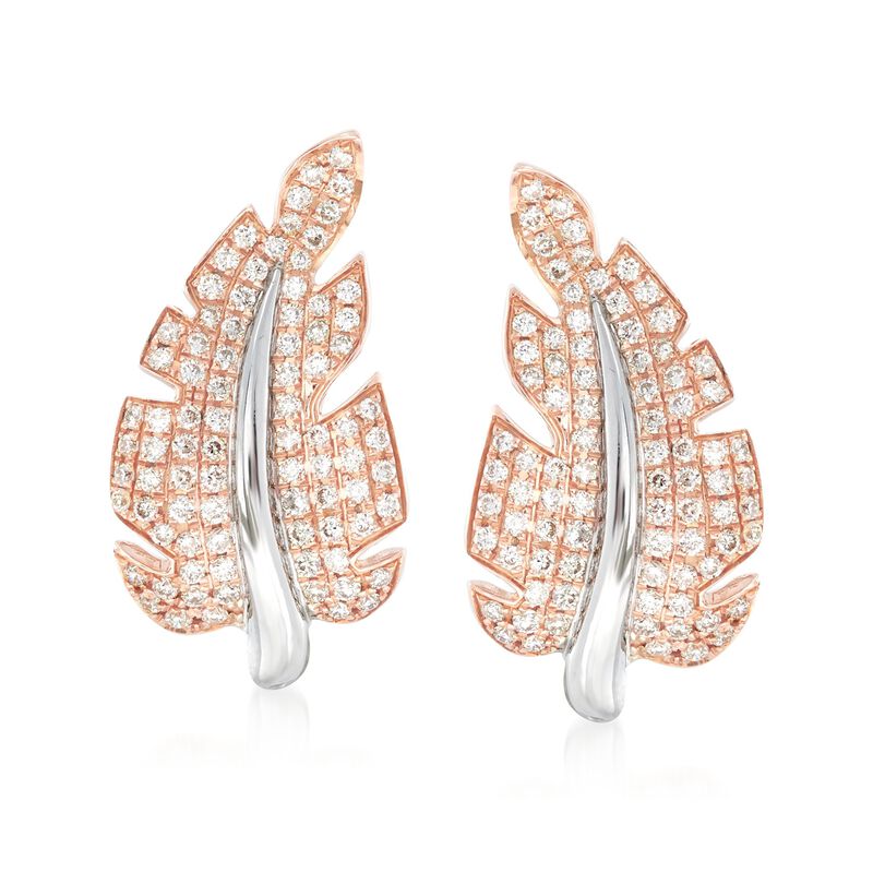 Simon G. &quot;Garden&quot; .66 ct. t.w. Diamond Leaf Earrings in 18kt Two-Tone Gold  image number 0