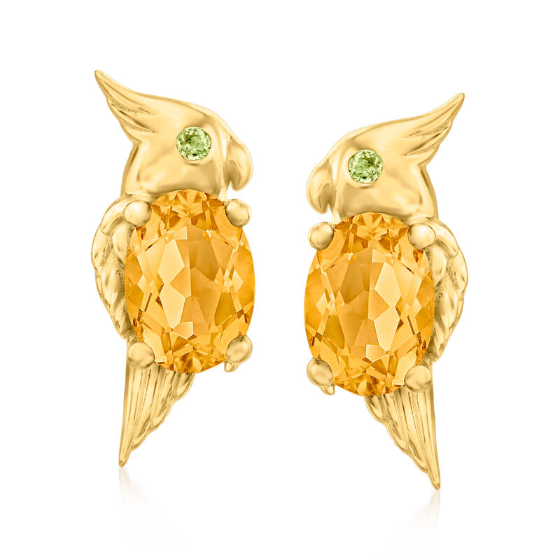 1.30 ct. t.w. Citrine Parrot Earrings with Peridot Accents in 18kt Gold Over Sterling image number 0