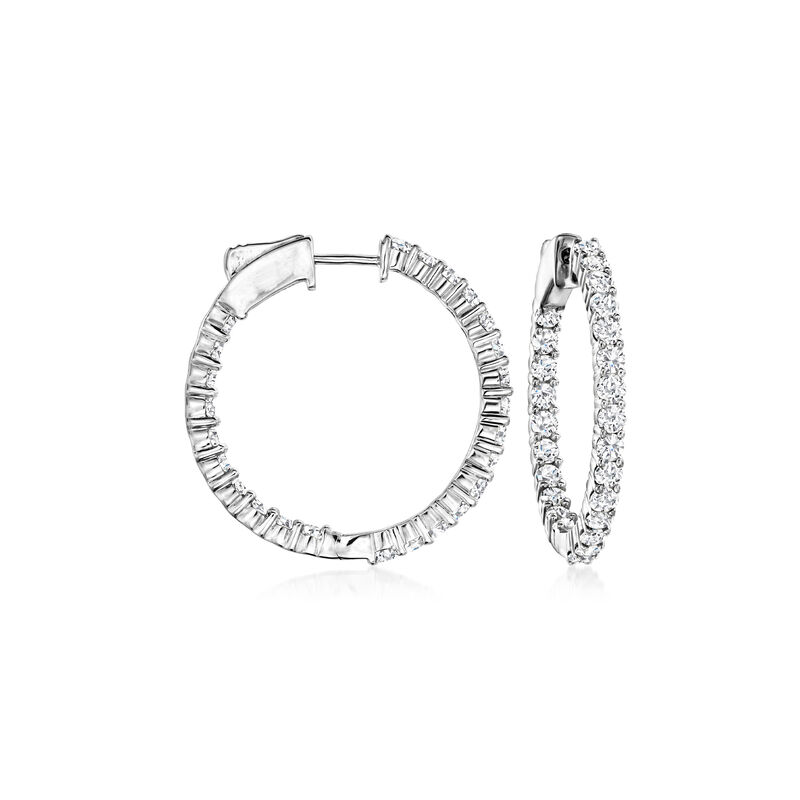 2.00 ct. t.w. Diamond Inside-Outside Hoop Earrings in 14kt White Gold. 7/8&quot; image number 0