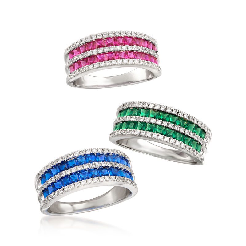 1.20 ct. t.w. Simulated Gemstone and .30 ct. t.w. CZ Ring Set in Sterling Silver image number 3