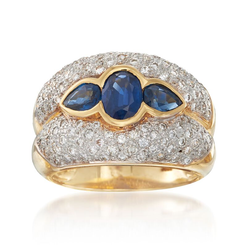 C. 1980 Vintage 1.70 ct. t.w. Sapphire and 1.00 ct. t.w. Diamond Ring in 18kt Yellow Gold. Size 7 image number 0
