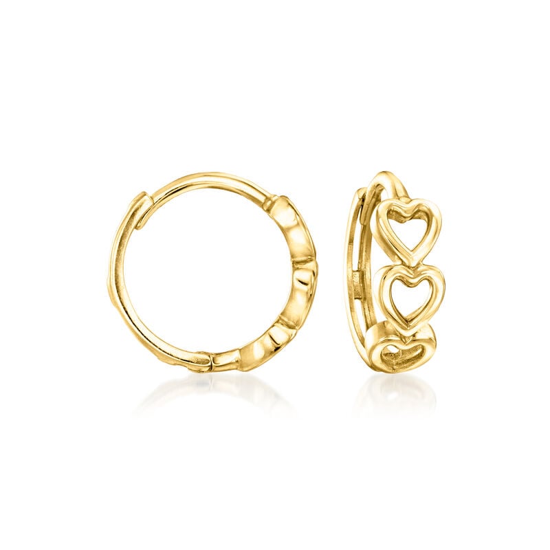 Italian 10kt Yellow Gold Triple-Heart Huggie Hoop Earrings. 3/8" image number 0