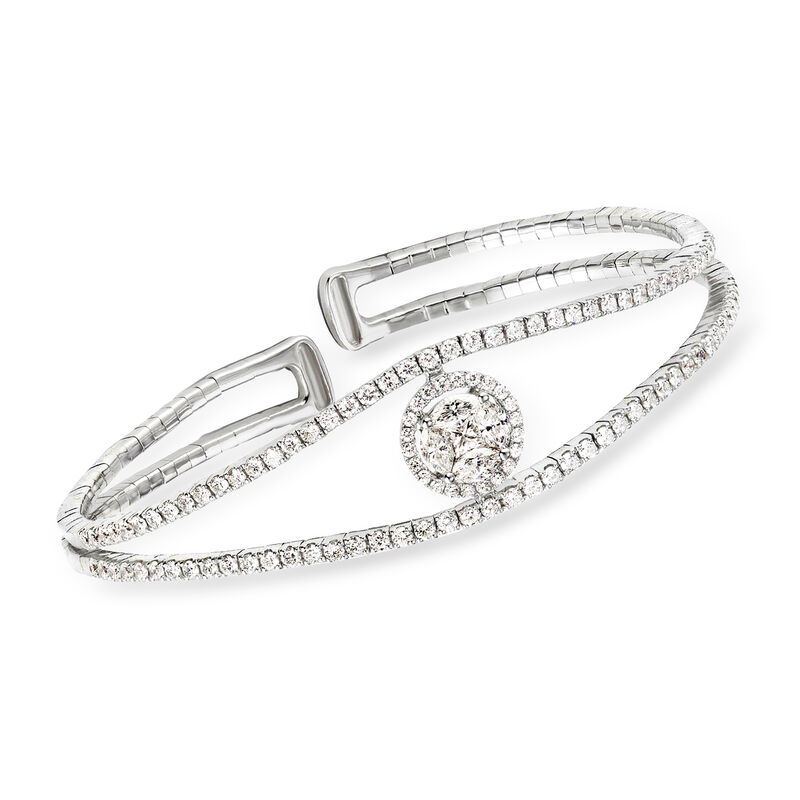 2.23 ct. t.w. Diamond Cluster Cuff Bracelet in 18kt White Gold image number 0