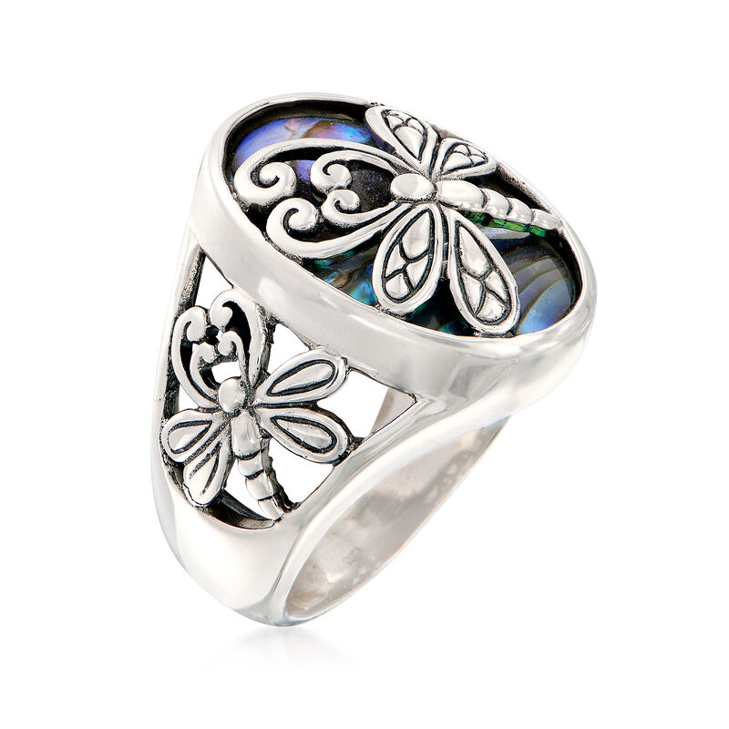 Abalone Shell and Sterling Silver Dragonfly Ring image number 2