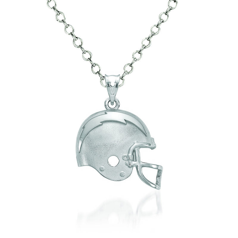 Sterling Silver Los Angeles Chargers Football Helmet Logo Pendant Necklace. 18&quot; image number 0