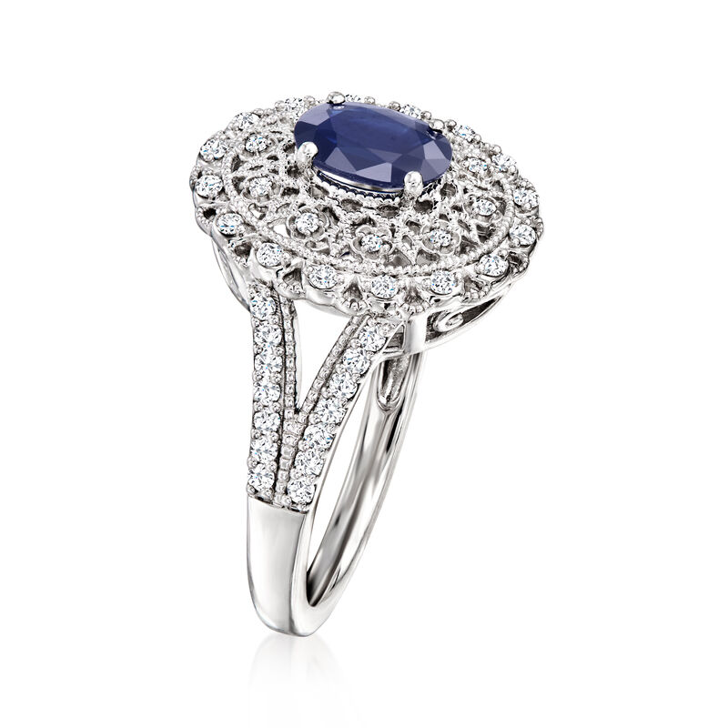 .60 Carat Sapphire and .30 ct. t.w. Lab-Grown Diamond Vintage-Style Ring in Sterling Silver image number 2