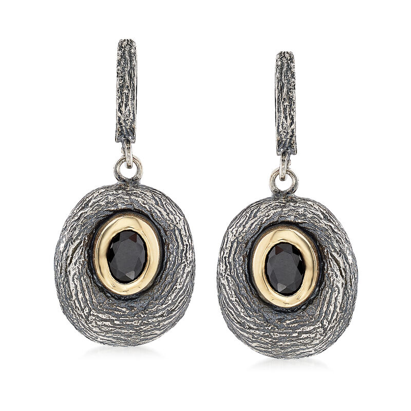 Black Onyx Drop Earrings in Sterling Silver and 14kt Yellow Gold  image number 0