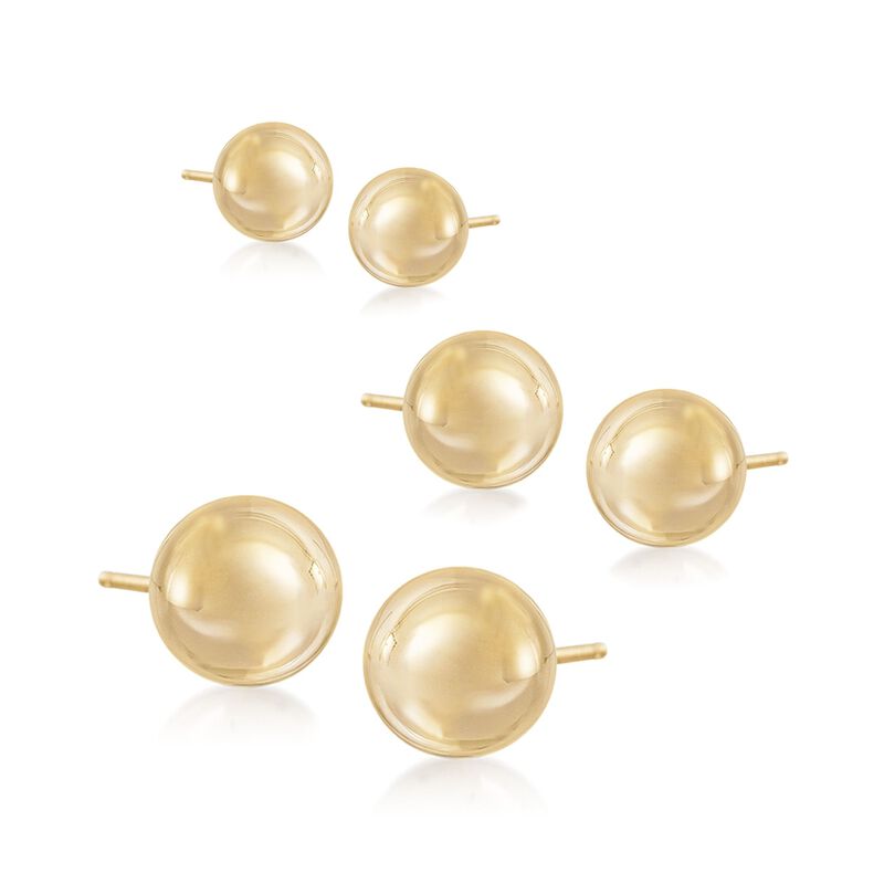 4-6mm 14kt Yellow Gold Ball Stud Jewelry Set: Three Pairs of Earrings image number 0