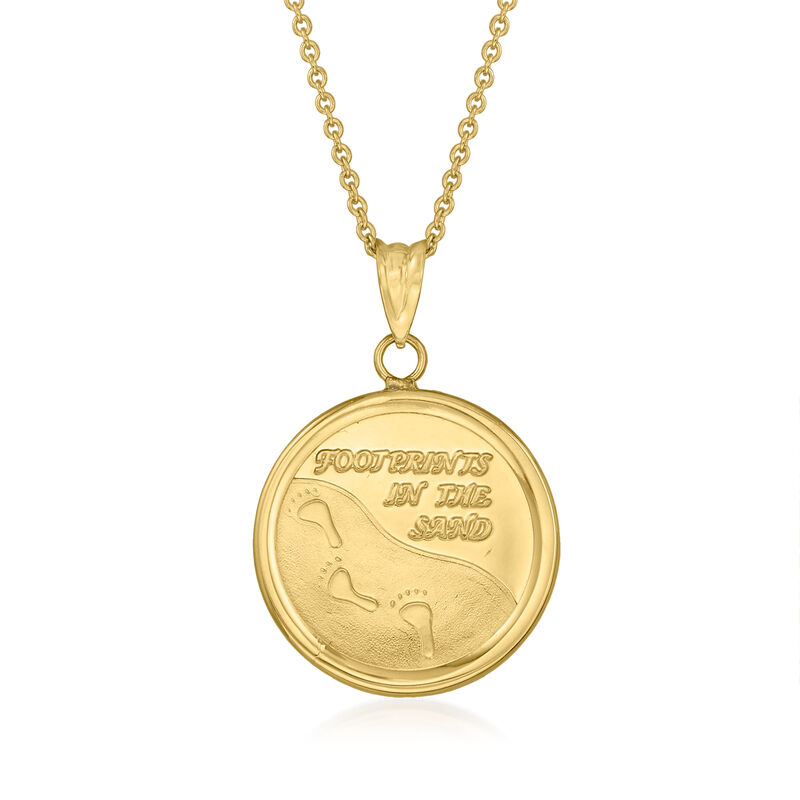 C. 1990 Vintage 18kt Yellow Gold &quot;Footprints in the Sand&quot; Pendant Necklace image number 0