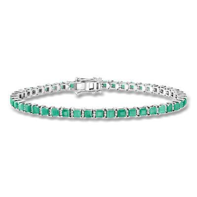 5.00 ct. t.w. Emerald and .30 ct. t.w. Diamond Tennis Bracelet in Sterling Silver