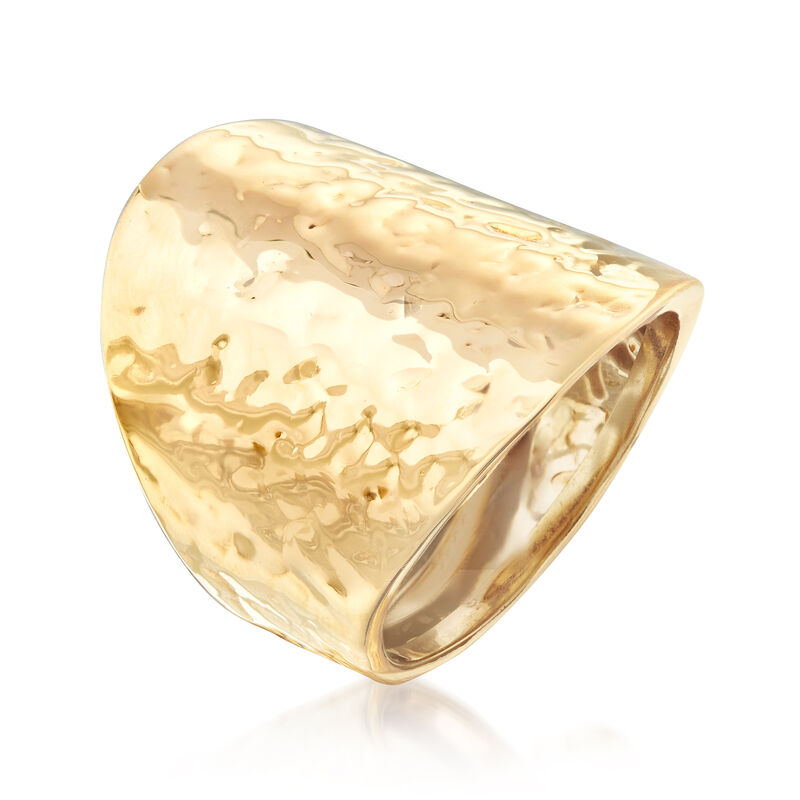 Italian 14kt Yellow Gold Wide Hammered Ring image number 1