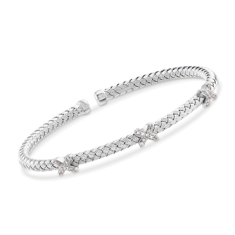 Charles Garnier &quot;Bassano&quot; .25 ct. t.w. CZ X Station Cuff Bracelet in Sterling Silver. 7&quot; image number 0