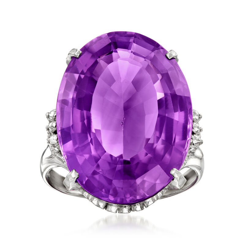 C. 1990 Vintage 18.21 Carat Amethyst Cocktail Ring in Platinum image number 0