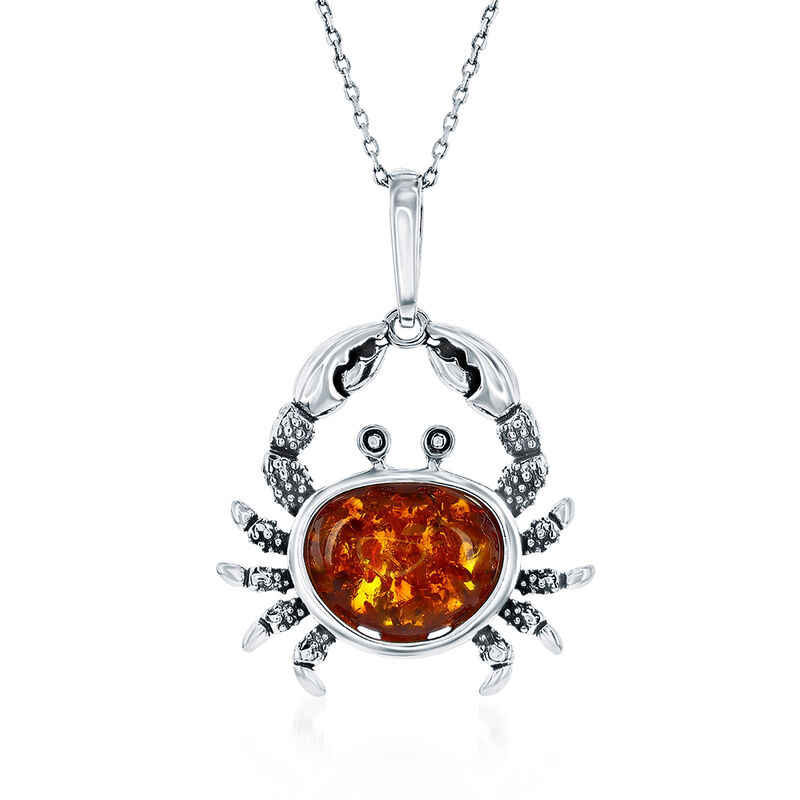 Amber Crab Pendant Necklace in Sterling Silver. 18" image number 0