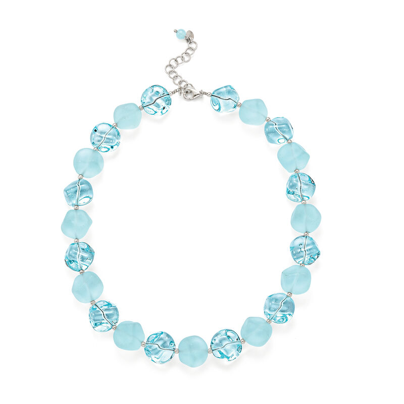 Italian Aqua Blue Murano Glass Bead Necklace with Sterling Silver image number 3