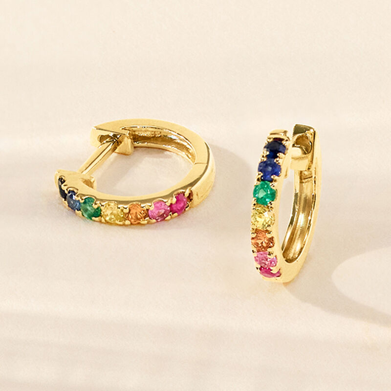 .28 ct. t.w. Multi-Gemstone Huggie Hoop Earrings in 14kt Yellow Gold. 3/8&quot; image number 2