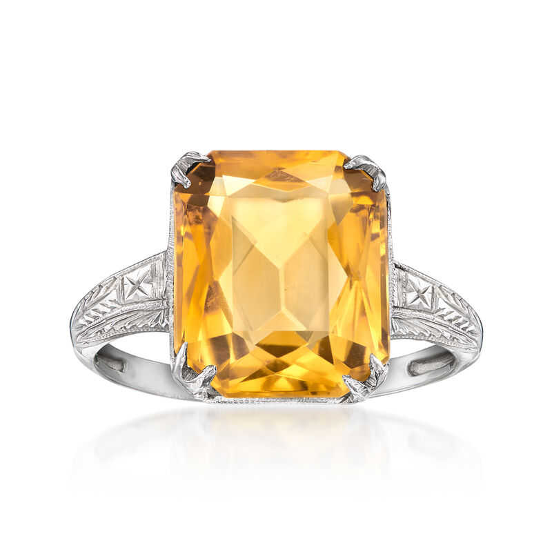 C. 1950 Vintage 5.25 Carat Citrine Ring in 14kt White Gold image number 0
