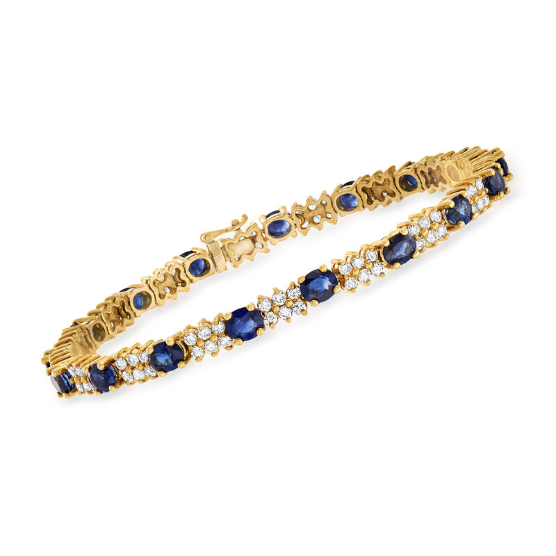 C. 1990 Vintage 8.50 ct. t.w. Sapphire and 2.55 ct. t.w. Diamond Bracelet in 18kt Yellow Gold image number 0