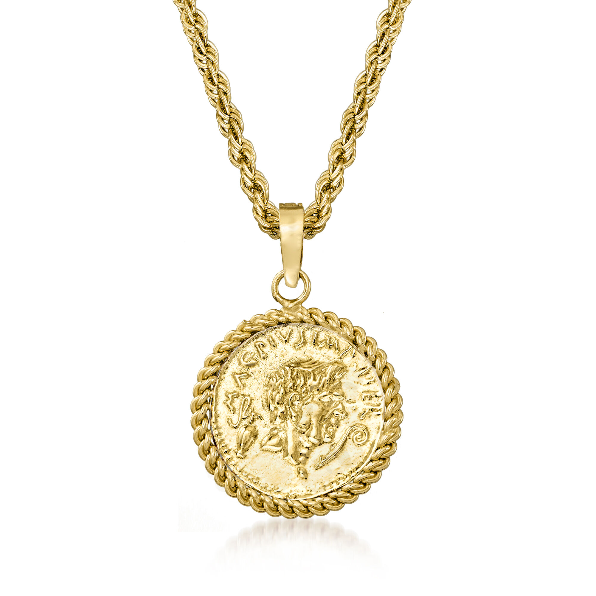 Replica Coin Pendant Necklace in 18kt Gold Over Sterling. 20&quot
