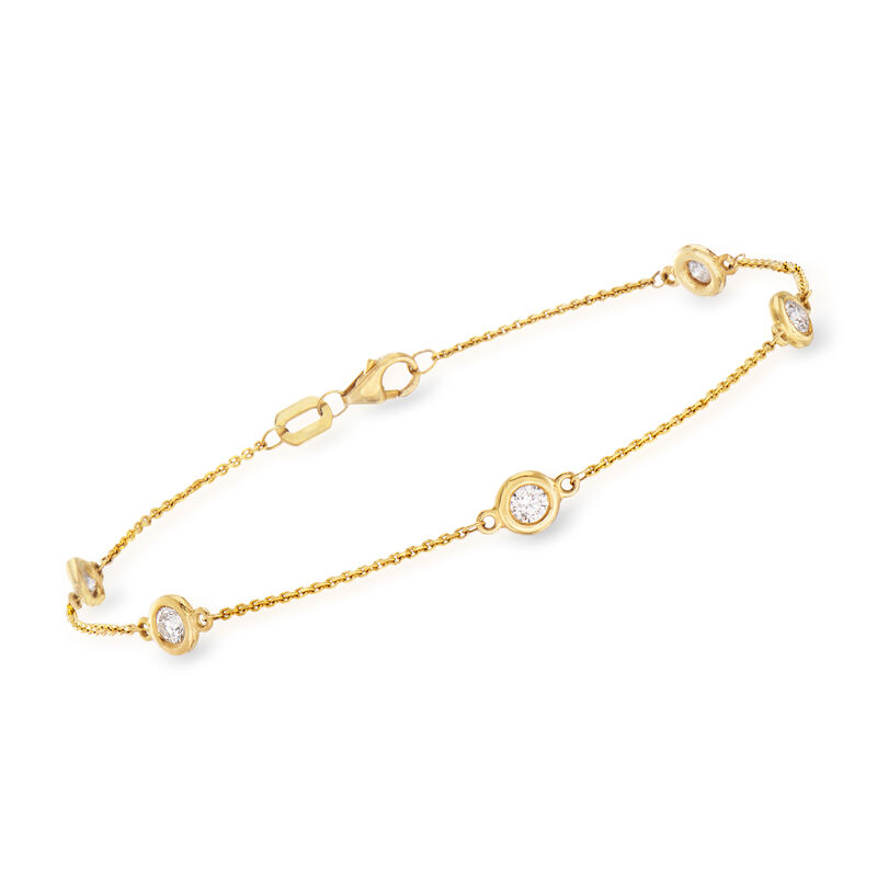 C. 1990 Vintage .50 ct. t.w. Bezel-Set Diamond Station Bracelet in 14kt Yellow Gold image number 0