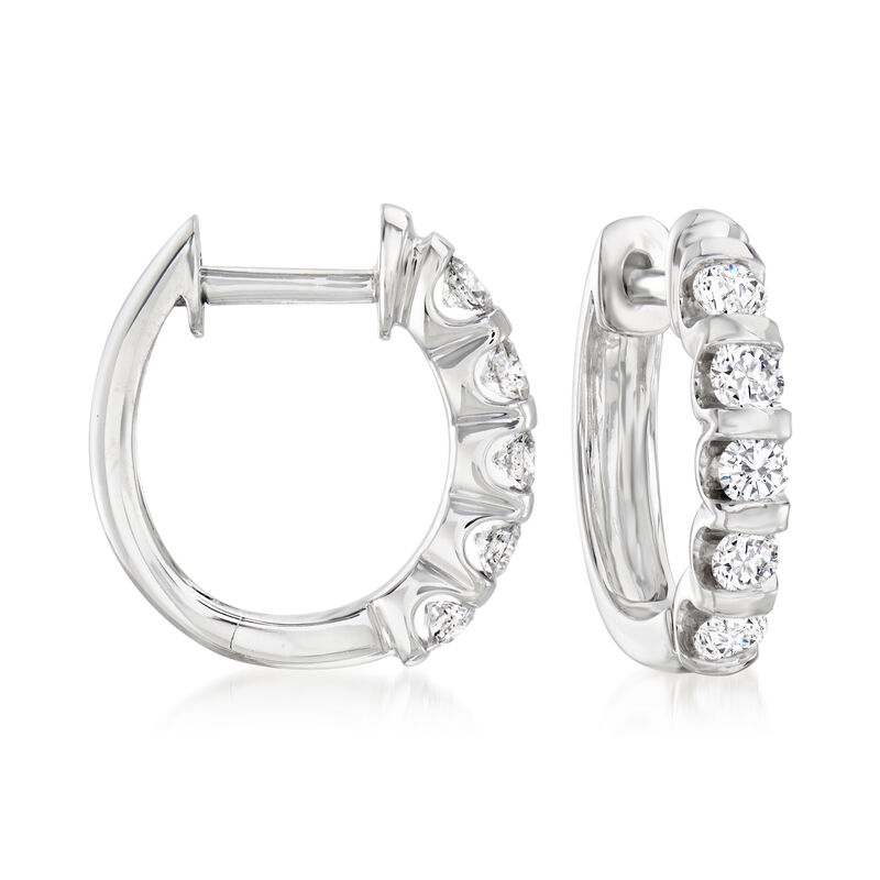 .50 ct. t.w. Diamond Huggie Hoop Earrings in 14kt White Gold. 1/2&quot; image number 0