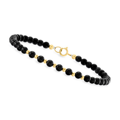 4-4.5mm Onyx Bead Bracelet in 10kt Yellow Gold