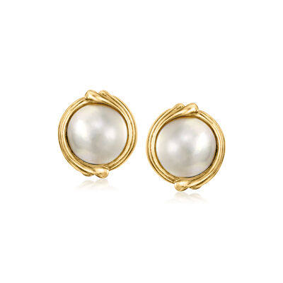 C. 1980 Vintage 13mm Cultured Mabe Pearl Clip-On Earrings in 18kt Yellow Gold