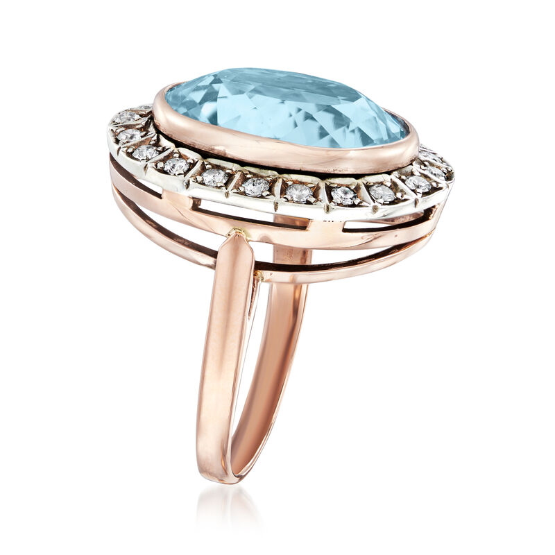 C. 1950 Vintage 12.75 Carat Sky Blue Topaz and .50 ct. t.w. Diamond Cocktail Ring in Sterling Silver and 14kt Yellow Gold image number 2