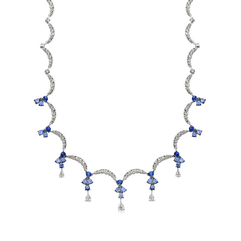 C. 1990 Vintage Stefan Hafner 5.65 ct. t.w. Sapphire and 4.45 ct. t.w. Diamond Collar Necklace in 14kt White Gold image number 0