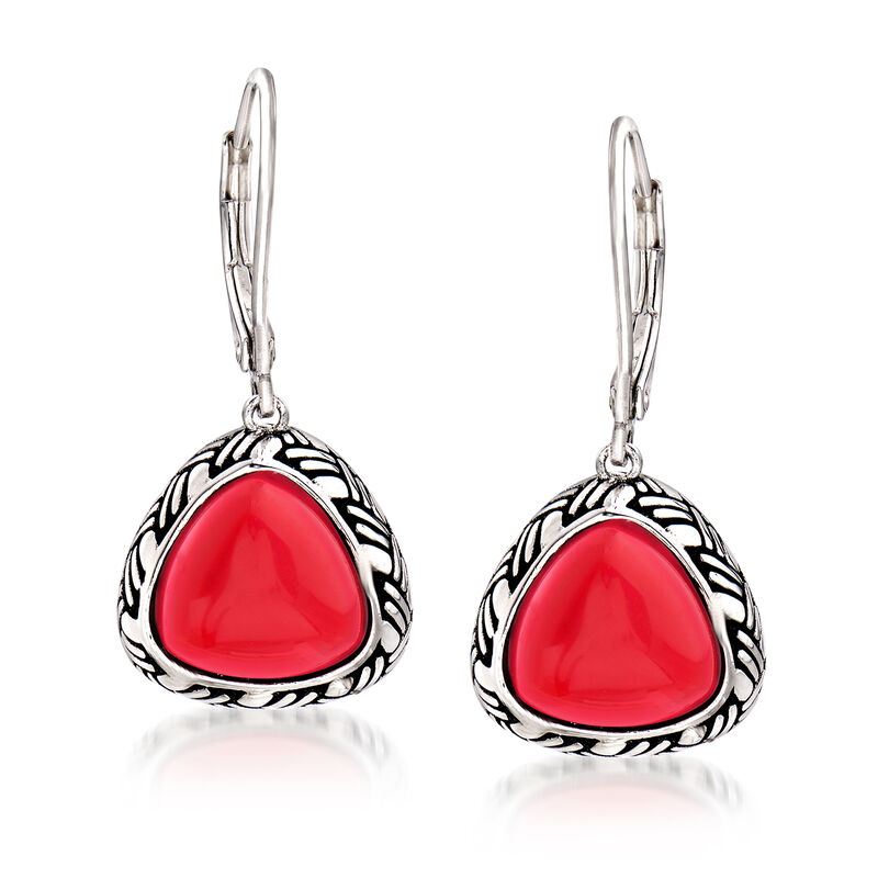 Red Coral Drop Earrings in Sterling Silver image number 0