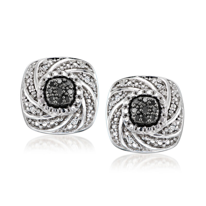 Black and White Diamond Earrings in Sterling Silver image number 0