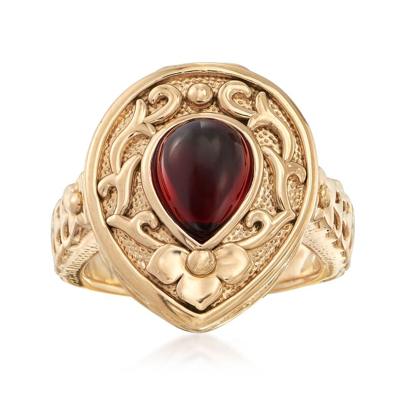 2.90 Carat Garnet Floral Scroll Ring in 14kt Yellow Gold image number 0