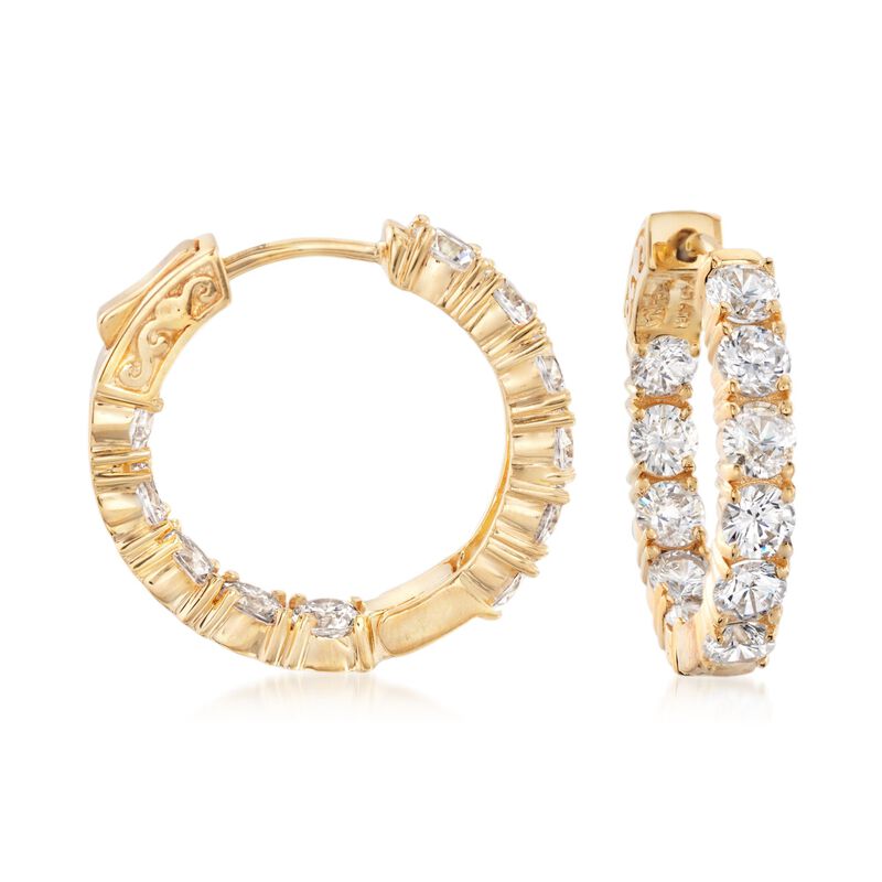 5.00 ct. t.w. CZ Inside-Outside Hoop Earrings in 14kt Gold Over Sterling. 7/8&quot; image number 0