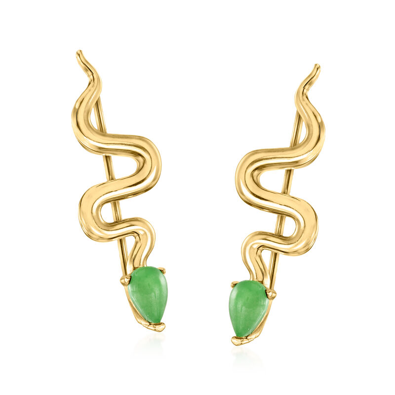 Jade Snake Ear Climbers in 18kt Gold Over Sterling  image number 0