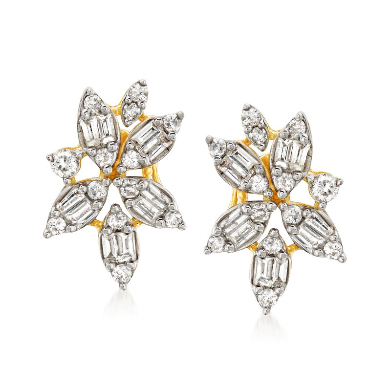.55 ct. t.w. Diamond Floral Earrings in 14kt Yellow Gold image number 0