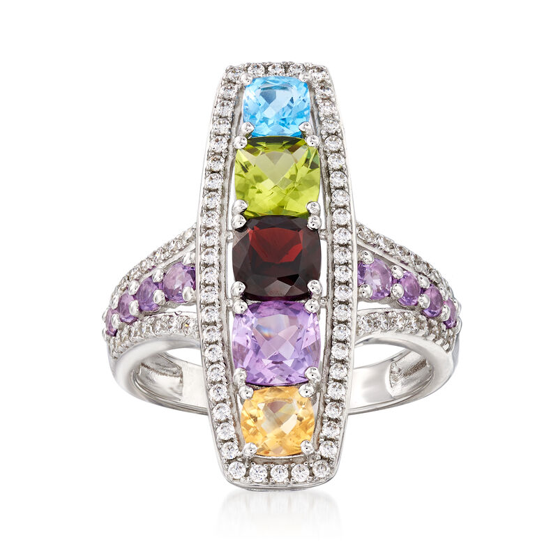 2.10 ct. t.w. Multi-Gemstone and .50 ct. t.w. CZ Ring in Sterling Silver image number 0