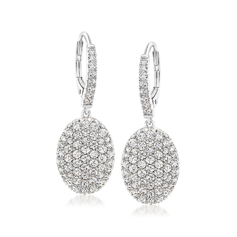 2.60 ct. t.w. Pave CZ Oval Drop Earrings in Sterling Silver  image number 0