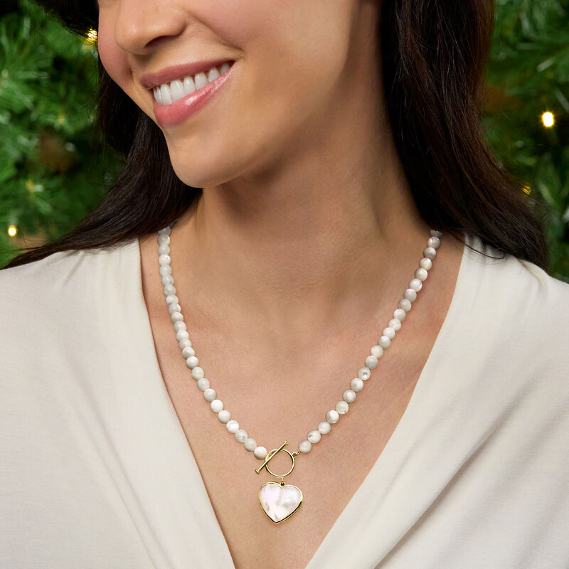 Mother-of-Pearl Heart Toggle Necklace in 18kt Gold Over Sterling. 20" image number 0