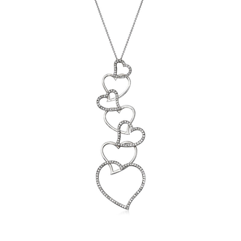 C. 1990 Vintage 2.00 ct. t.w. Diamond Heart Drop Necklace in 18kt White Gold. 14&quot; image number 0