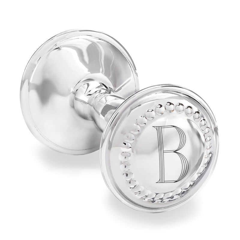 Cunill Sterling Silver Personalized Baby Rattle with Beaded Border image number 0