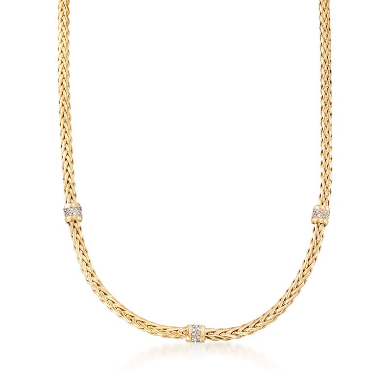 Phillip Gavriel &quot;Woven Gold&quot; .30 ct. t.w. Pave Diamond Station Link Necklace in 14kt Yellow Gold. 17&quot; image number 1