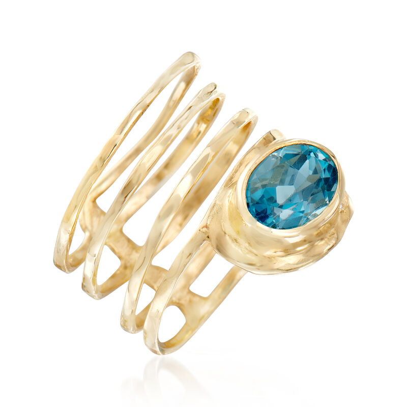 3.00 Carat Blue Topaz Spiral Ring in 14kt Yellow Gold image number 2