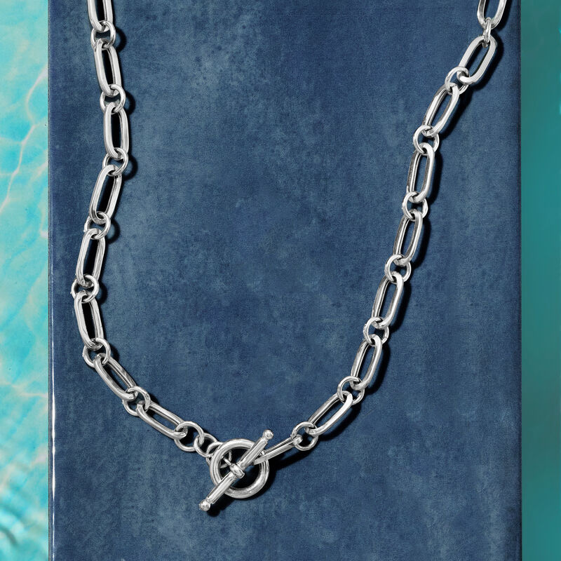 Italian Sterling Silver Paper Clip Link Toggle Necklace image number 7